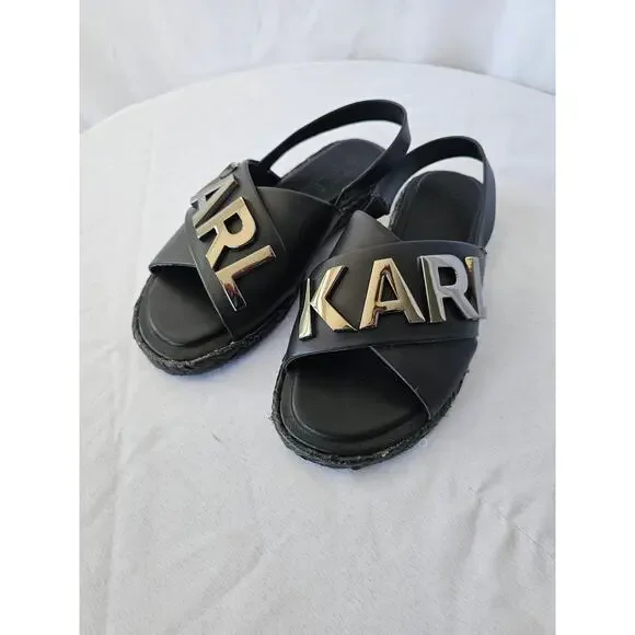 KARL LAGERFELD Women's Charla Slingback Espadrille Sandals In Black Size 5.5 M - Picture 5 of 7